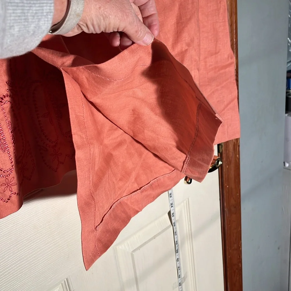 Neiman Marcus-S-Elegant Coral Skirt & long sleeve keyhole 100% linen tunic top.